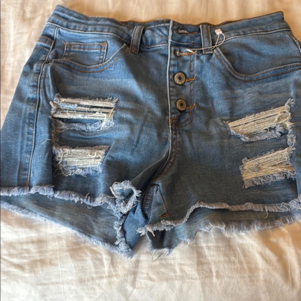 Distressed Blue Denim Shorts